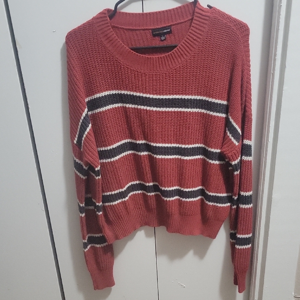 Ambiance Red and Black Crew Neck Sweater with Striking Design